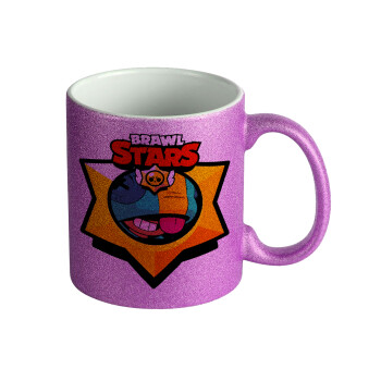 Brawl Stars Leon, Κούπα Μωβ Glitter που γυαλίζει, κεραμική, 330ml