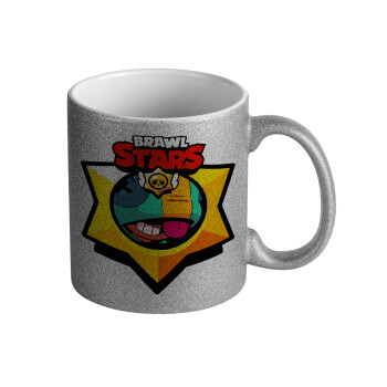 Brawl Stars Leon, Κούπα Ασημένια Glitter που γυαλίζει, κεραμική, 330ml