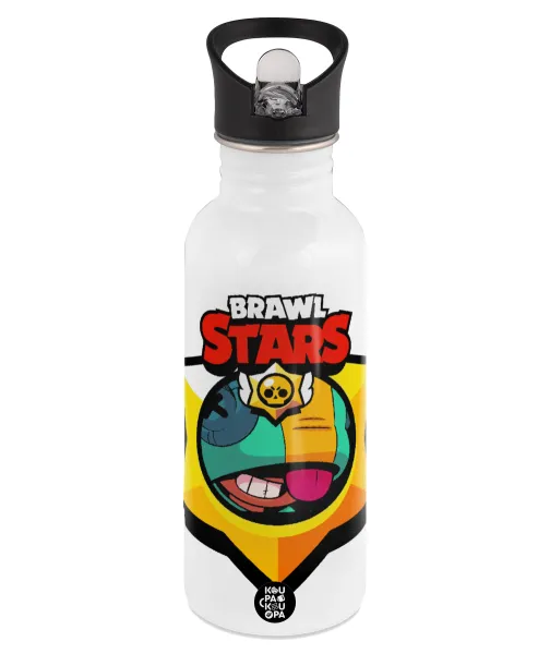 Brawl Stars Leon — White water bottle with straw, stainless steel 600ml