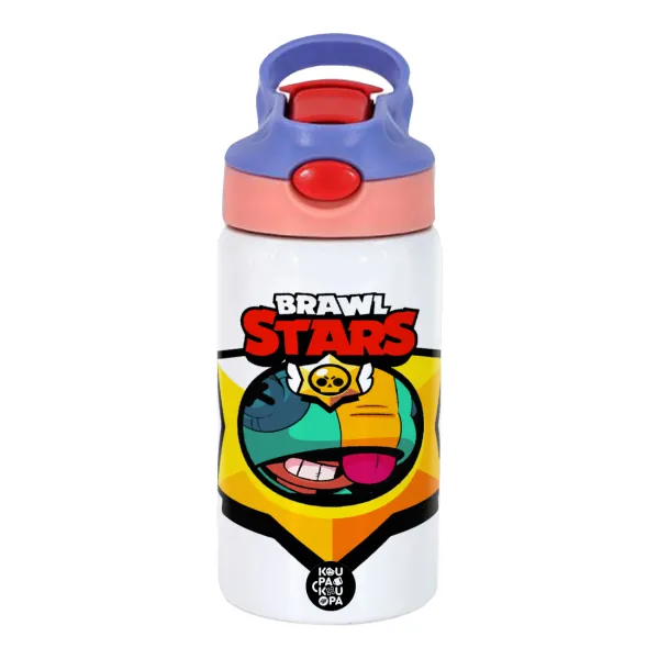 Brawl Stars Leon — Παιδικό παγούρι θερμό, ανοξείδωτο, με καλαμάκι ασφαλείας, ροζ/μωβ (350ml)