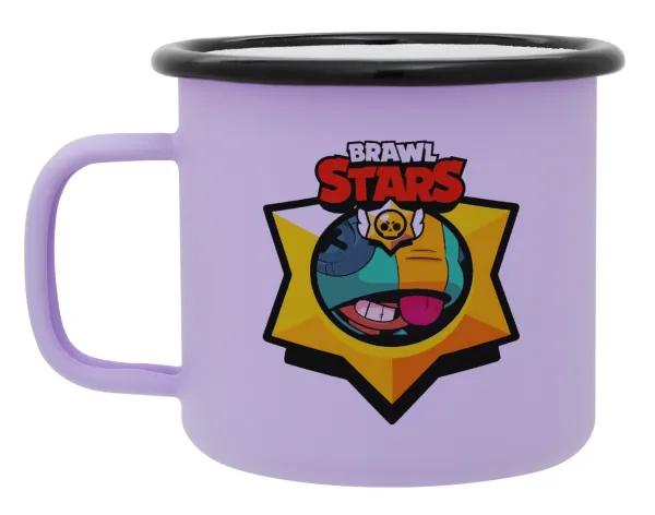 Brawl Stars Leon — Metal enamel mug, matte light pastel purple, 360ml