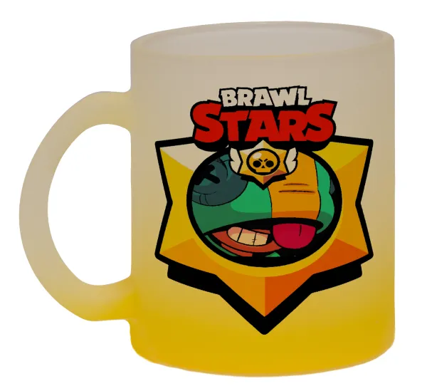 Brawl Stars Leon — Two-tone glass mug with matte yellow base, 330ml