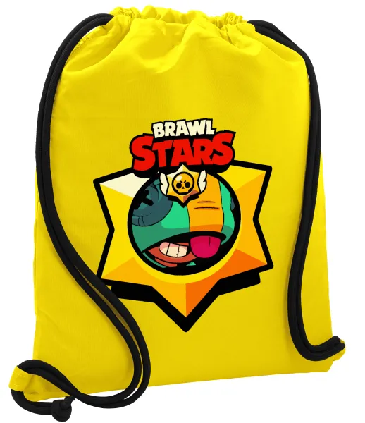 Brawl Stars Leon — Backpack pouch GYMBAG Yellow, with pocket (40x48cm) & thick cords