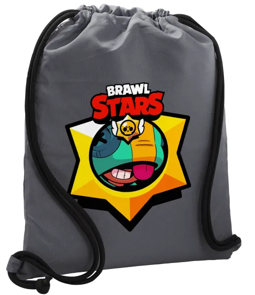 Brawl Stars Leon — Τσάντα πλάτης πουγκί GYMBAG ΓΚΡΙ, με τσέπη (40x48cm) & χονδρά κορδόνια