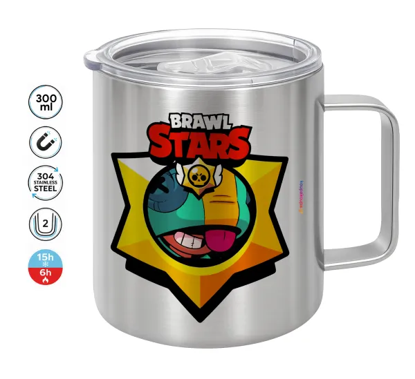 Brawl Stars Leon — Double-walled stainless steel mug 300ml with temperature-retaining lid
