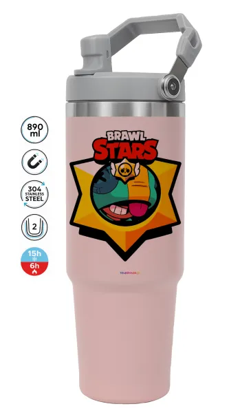 Brawl Stars Leon — PINK Travel Tumbler with Handle 890ml