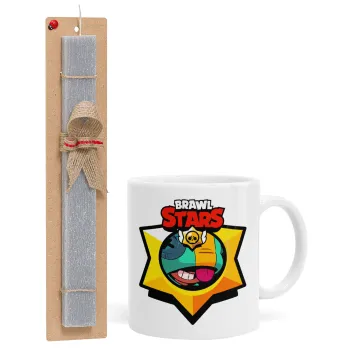 Brawl Stars Leon, Πασχαλινή Λαμπάδα με Κούπα κεραμική (330ml) & κερί αρωματικό πλακέ (30cm) (ΓΚΡΙ)