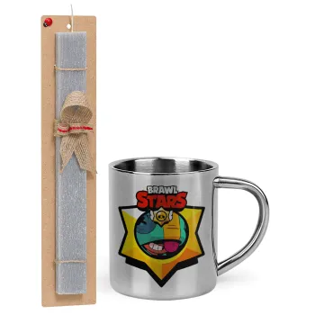 Brawl Stars Leon, Easter Set, metallic thermal cup (300ml) & Easter aromatic flat candle (30cm) (GRAY)