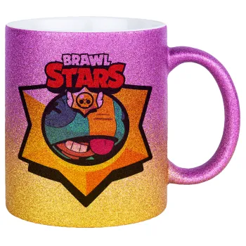 Brawl Stars Leon, Κούπα Χρυσή/Ροζ Glitter, κεραμική, 330ml