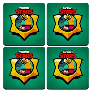 Brawl Stars Leon, ΣΕΤ 4 Σουβέρ ξύλινα τετράγωνα (9cm)