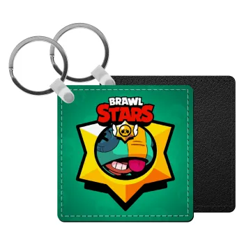 Brawl Stars Leon, Μπρελόκ Δερματίνη, τετράγωνο ΜΑΥΡΟ (5x5cm)