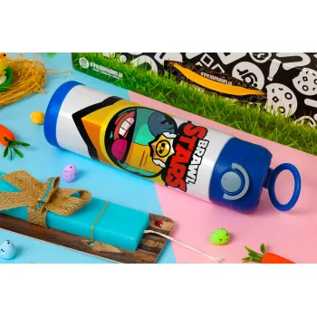 Brawl Stars Leon, Easter candle, Childrens hot water bottle, stainless steel, with safety straw, BLUE (500ml)