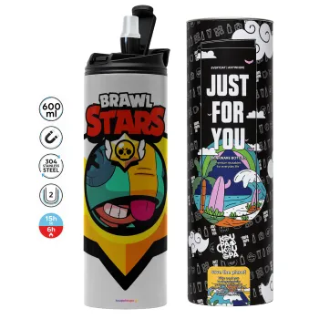 Brawl Stars Leon, Tumbler stainless steel GREY 600ml