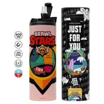 Brawl Stars Leon, Tumbler stainless steel PINK 600ml
