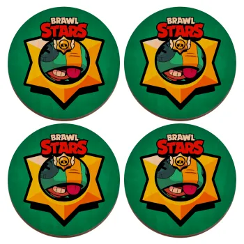 Brawl Stars Leon, ΣΕΤ x4 Σουβέρ ξύλινα στρογγυλά plywood (9cm)