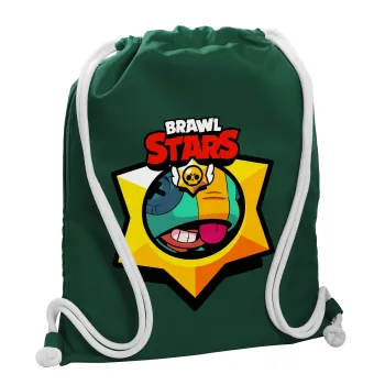Brawl Stars Leon, Τσάντα πλάτης πουγκί GYMBAG BOTTLE GREEN, με τσέπη (40x48cm) & χονδρά λευκά κορδόνια