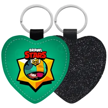 Brawl Stars Leon, Μπρελόκ PU δερμάτινο glitter καρδιά ΜΑΥΡΟ