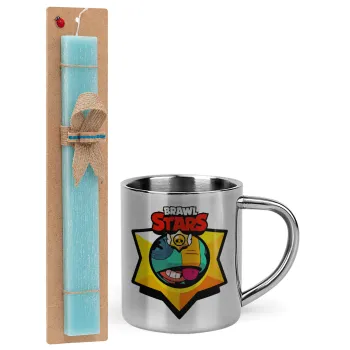 Brawl Stars Leon, Πασχαλινή Λαμπάδα με μεταλλική κούπα θερμό (300ml) & κερί αρωματικό πλακέ (30cm) (ΤΙΡΚΟΥΑΖ)