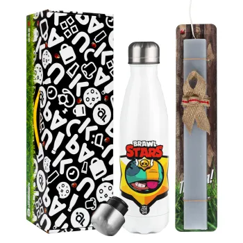 Brawl Stars Leon, Easter candle, metallic white thermos bottle (500ml) & aromatic flat candle (30cm) (GRAY)