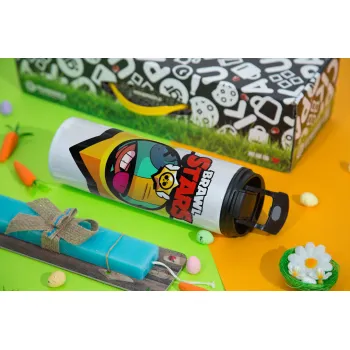 Brawl Stars Leon, Πασχαλινή Λαμπάδα με Travel Tumbler θερμό με διπλό καπάκι (600ml, BPA free) & κερί αρωματικό πλακέ (30cm) (ΤΙΡΚΟΥΑΖ)