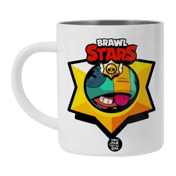 Brawl Stars Leon, Λευκή Ανοξείδωτη Μεταλλική Κούπα 450ml - Διπλού Τοιχώματος 