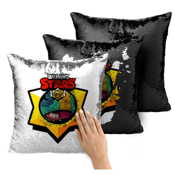 Brawl Stars Leon, Μαξιλάρι καναπέ Μαγικό Μαύρο με πούλιες 40x40cm περιέχεται το γέμισμα