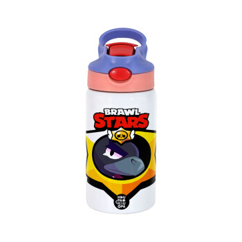 Brawl Stars Crow, Children's hot water bottle, stainless steel, with safety straw, pink/purple (350ml)
