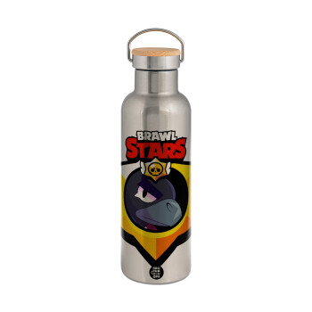 Brawl Stars Crow, Stainless steel Silver with wooden lid (bamboo), double wall, 750ml