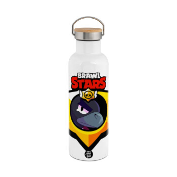 Brawl Stars Crow, Stainless steel White with wooden lid (bamboo), double wall, 750ml