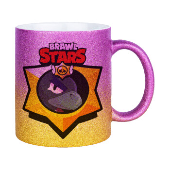 Brawl Stars Crow, Κούπα Χρυσή/Ροζ Glitter, κεραμική, 330ml