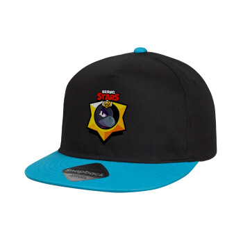 Brawl Stars Crow, Child's Flat Snapback Hat, Black/Blue (100% COTTON, CHILD, UNISEX, ONE SIZE)