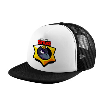 Brawl Stars Crow, Καπέλο παιδικό Soft Trucker με Δίχτυ Black/White 