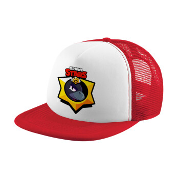 Brawl Stars Crow, Καπέλο παιδικό Soft Trucker με Δίχτυ Red/White 