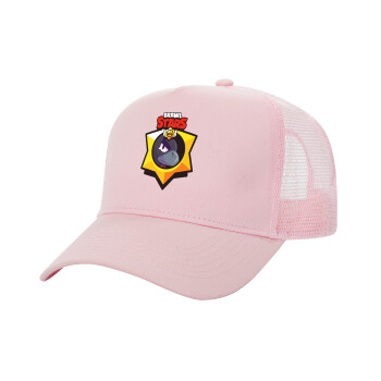 Brawl Stars Crow, Structured Trucker Children's Hat, with Mesh, PINK (100% COTTON, CHILDREN'S, UNISEX, ONE SIZE)