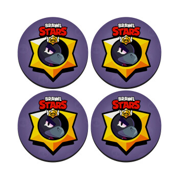 Brawl Stars Crow, ΣΕΤ 4 Σουβέρ ξύλινα στρογγυλά (9cm)
