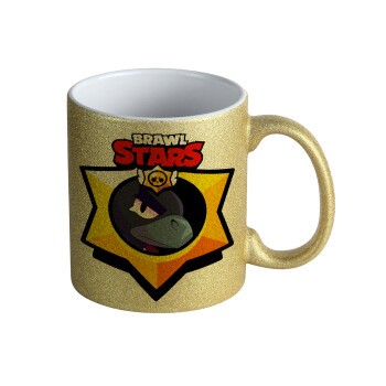 Brawl Stars Crow, Κούπα Χρυσή Glitter που γυαλίζει, κεραμική, 330ml