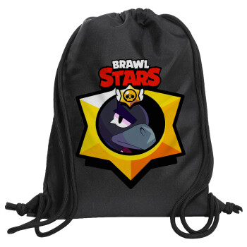 Brawl Stars Crow, Τσάντα πλάτης πουγκί GYMBAG Μαύρη, με τσέπη (40x48cm) & χονδρά κορδόνια