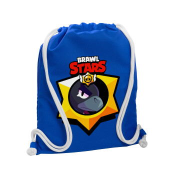 Brawl Stars Crow, Backpack pouch GYMBAG Blue, with pocket (40x48cm) & thick cords