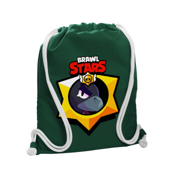 Brawl Stars Crow, Τσάντα πλάτης πουγκί GYMBAG BOTTLE GREEN, με τσέπη (40x48cm) & χονδρά λευκά κορδόνια