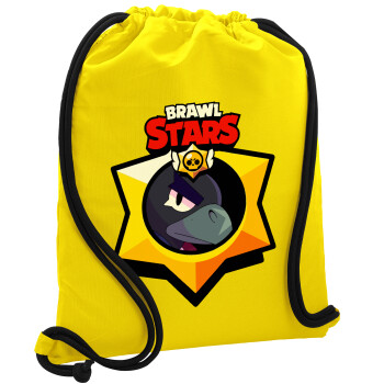 Brawl Stars Crow, Backpack pouch GYMBAG Yellow, with pocket (40x48cm) & thick cords