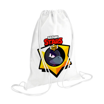 Brawl Stars Crow, Τσάντα πλάτης πουγκί GYMBAG λευκή (28x40cm)