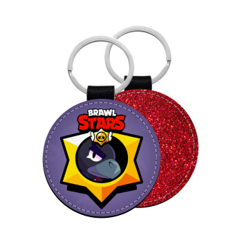 Brawl Stars Crow, Μπρελόκ Δερματίνη, στρογγυλό ΚΟΚΚΙΝΟ (5cm)