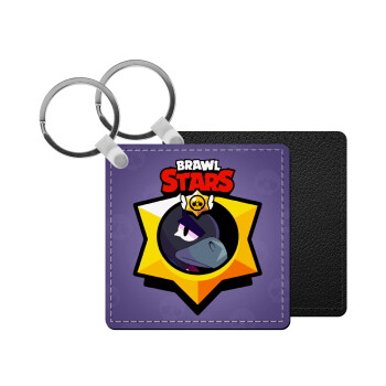 Brawl Stars Crow, Μπρελόκ Δερματίνη, τετράγωνο ΜΑΥΡΟ (5x5cm)