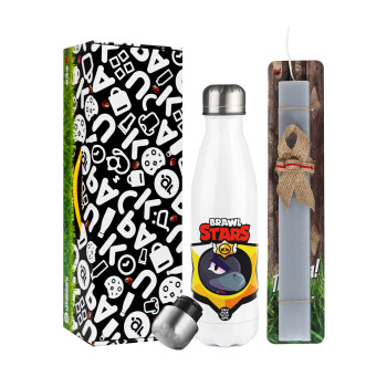Brawl Stars Crow, Easter candle, metallic white thermos bottle (500ml) & aromatic flat candle (30cm) (GRAY)