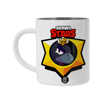 Brawl Stars Crow, Λευκή Ανοξείδωτη Μεταλλική Κούπα 450ml - Διπλού Τοιχώματος 