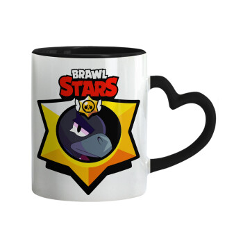 Brawl Stars Crow, Mug heart black handle, ceramic, 330ml