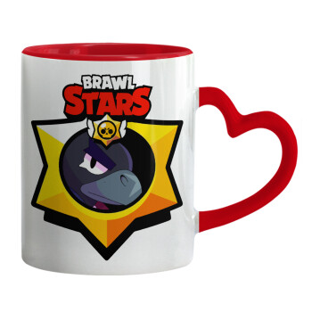 Brawl Stars Crow, Mug heart red handle, ceramic, 330ml