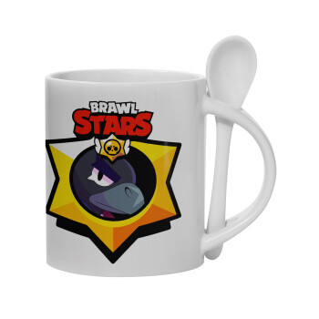 Brawl Stars Crow, Ceramic coffee mug with Spoon, 330ml (1pcs)
