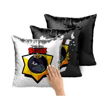 Brawl Stars Crow, Μαξιλάρι καναπέ Μαγικό Μαύρο με πούλιες 40x40cm περιέχεται το γέμισμα