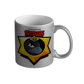 Brawl Stars Crow, Κούπα Ασημένια Glitter που γυαλίζει, κεραμική, 330ml